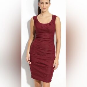 Eileen Fisher Ruched Sheath Dress Shimmer Cocktail Sz 4P Petite Cranberry